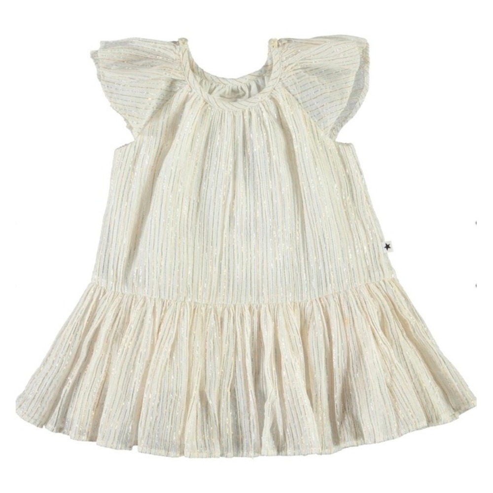 Molo Girls Cindie Metallic Stripe Dress White Gold Silver Size 98‎ 2T 3T